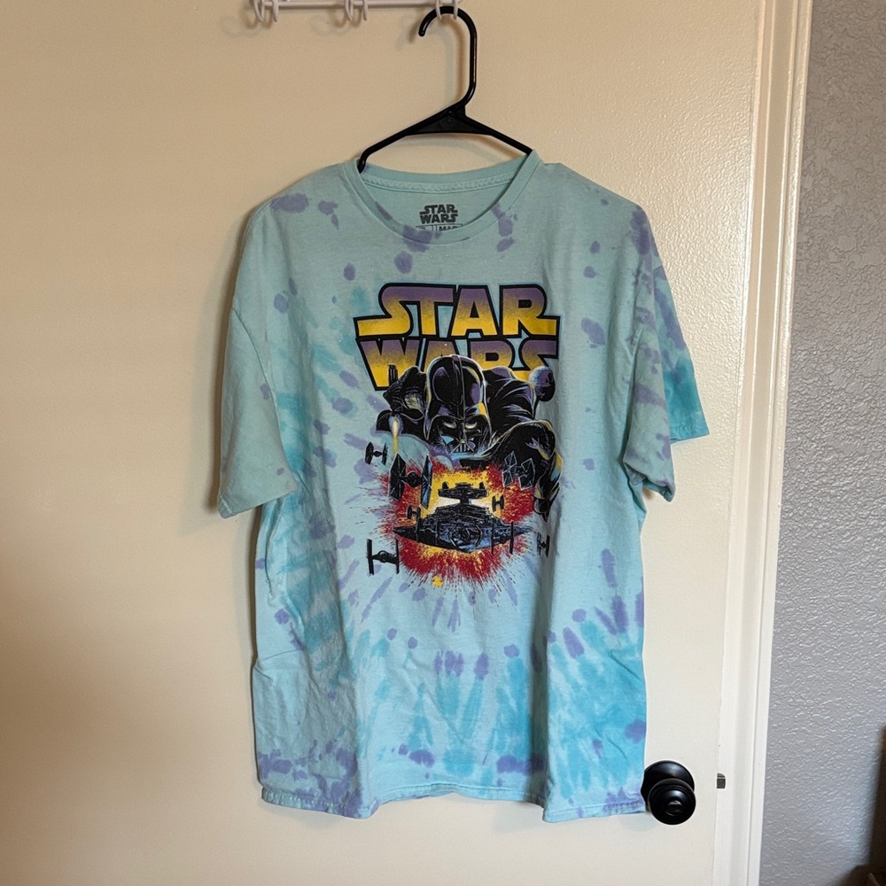 Star Wars Tie-Dye Graphic Tee - Light Blue & Purple Accents L